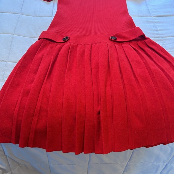 Red Sweater Dress with button details in the front turtleneck. - Picture 2 of 4
